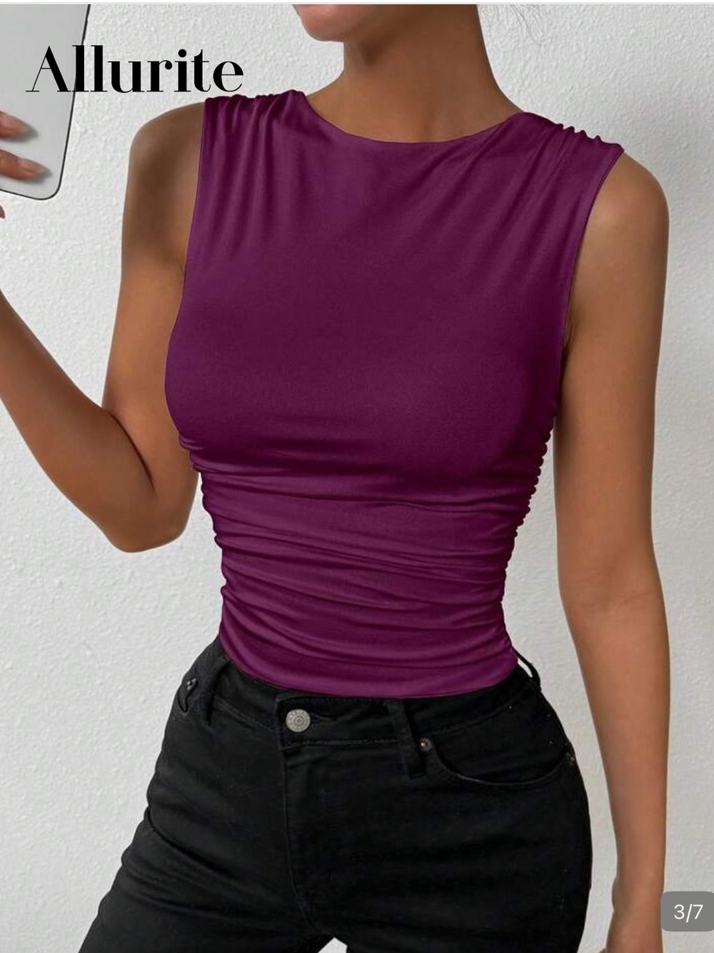 SHEIN Allurite Women
Sleeveless Ruched Tank Top, Plum size XS